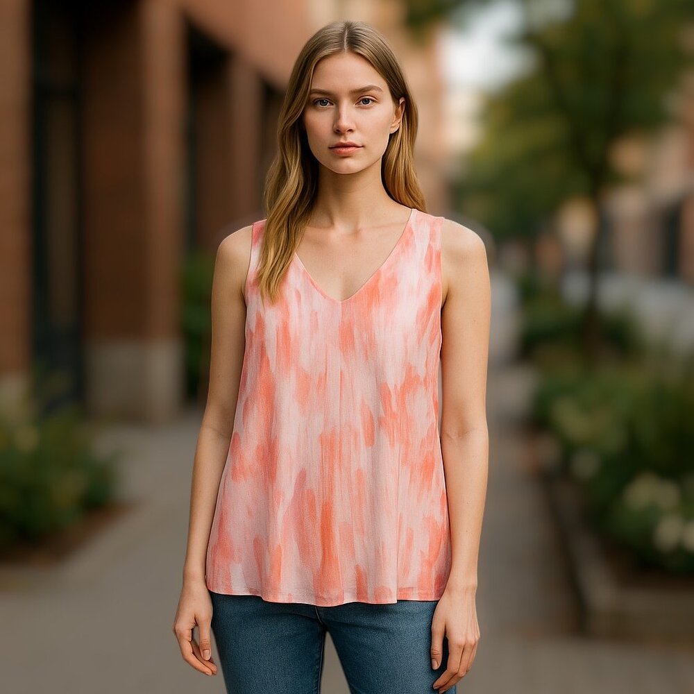 Cartise Tie Dye Sleeveless Tank Blouse Peach Pink White Size 10